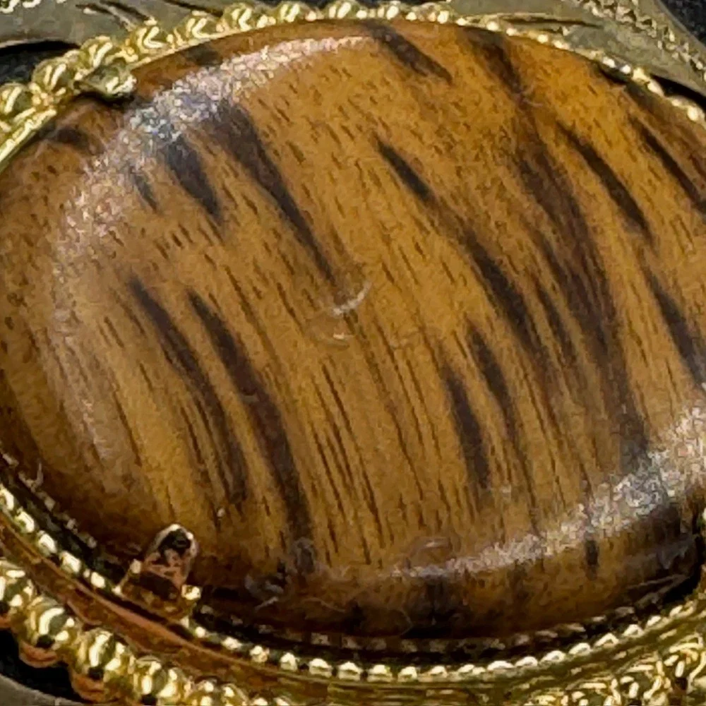 Myrtlewood Tiger Wood Style Gold Tone Western Scroll Belt Buckle‎ Oval